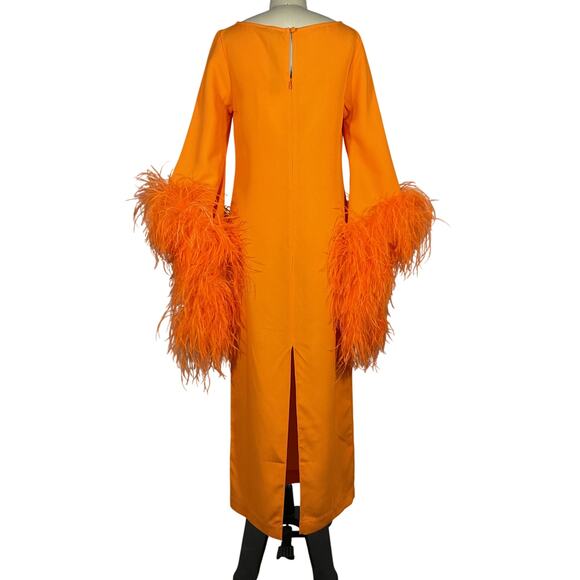 Taller Marmo Feather Trimmed Mandarin Del Lago Midi Dress Size IT 40 / US 8 NWT - Picture 3 of 6